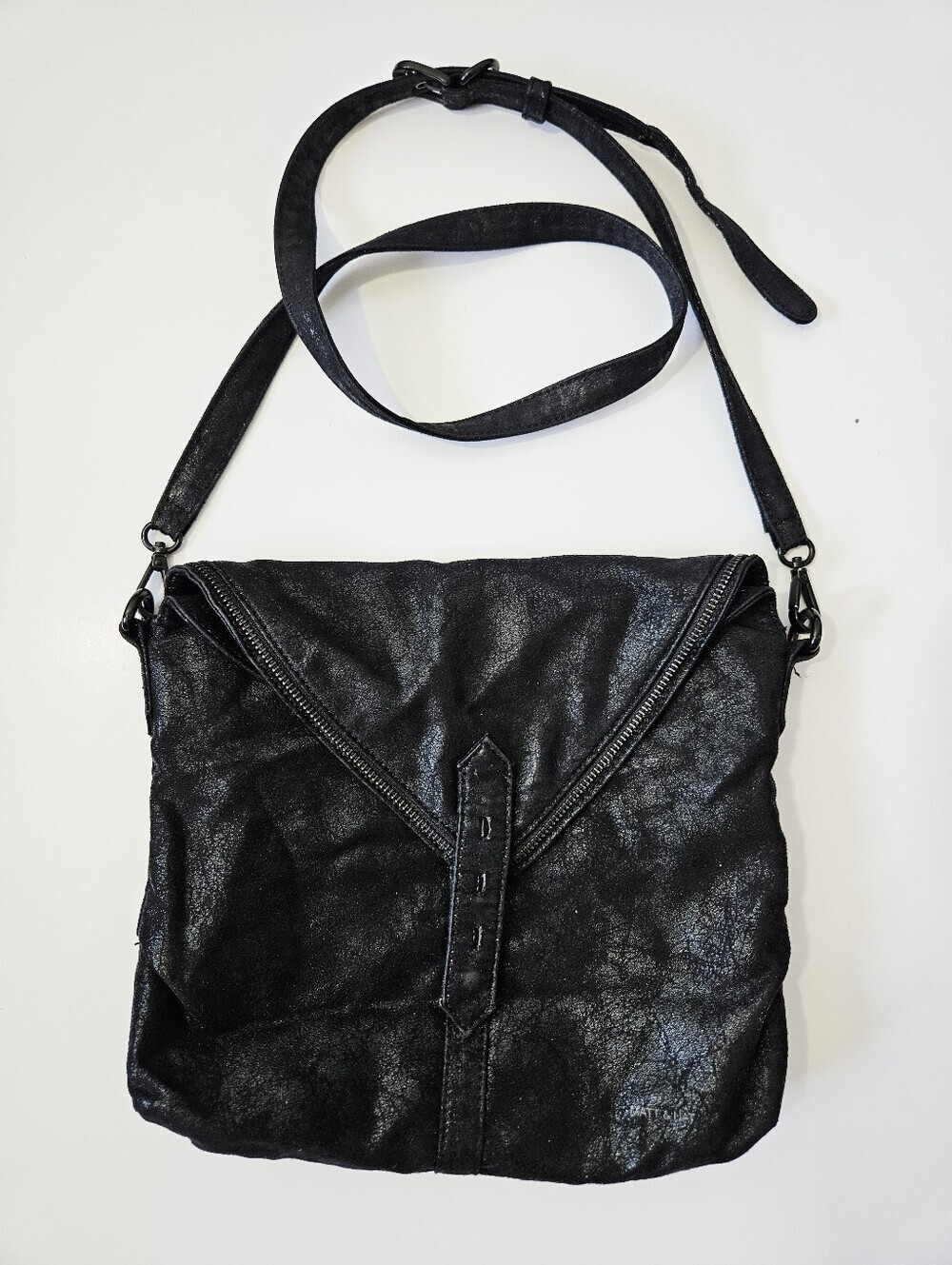 Matt & Nat Vegan Leather Crossbody Purse Black Fold Over Bag